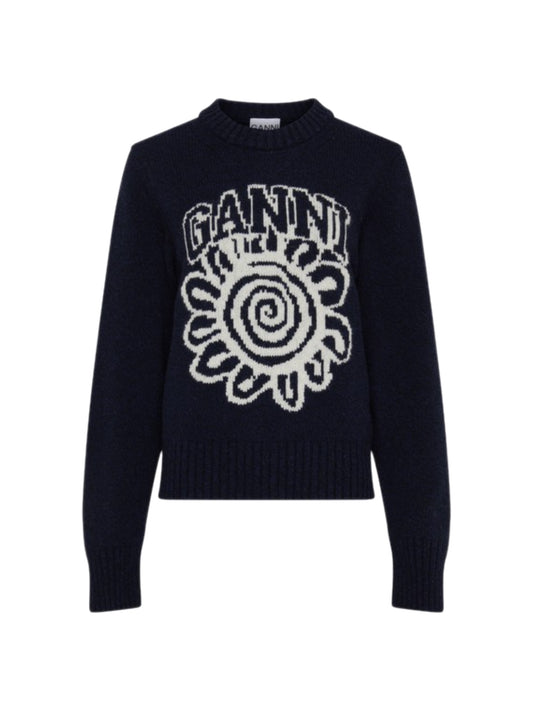 Graphic O-Neck Pullover Flower K1966