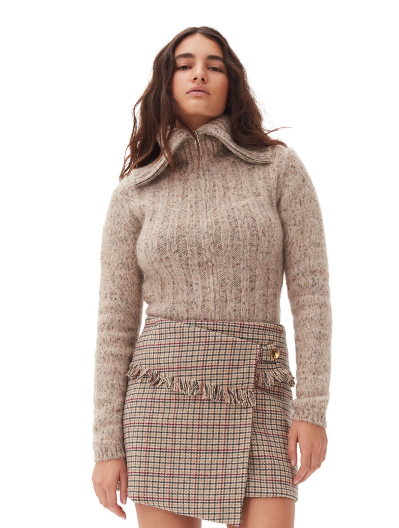 Ganni Alpaca Cotton Mix High Neck Sweater – women's designer knitwear (view 3)