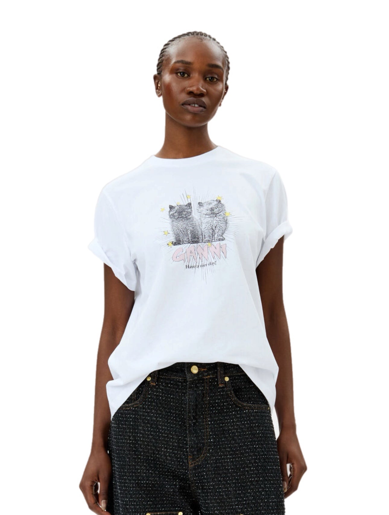 Ganni Basic Jersey Kittens Relaxed T-Shirt – women's designer apparel (view 3)