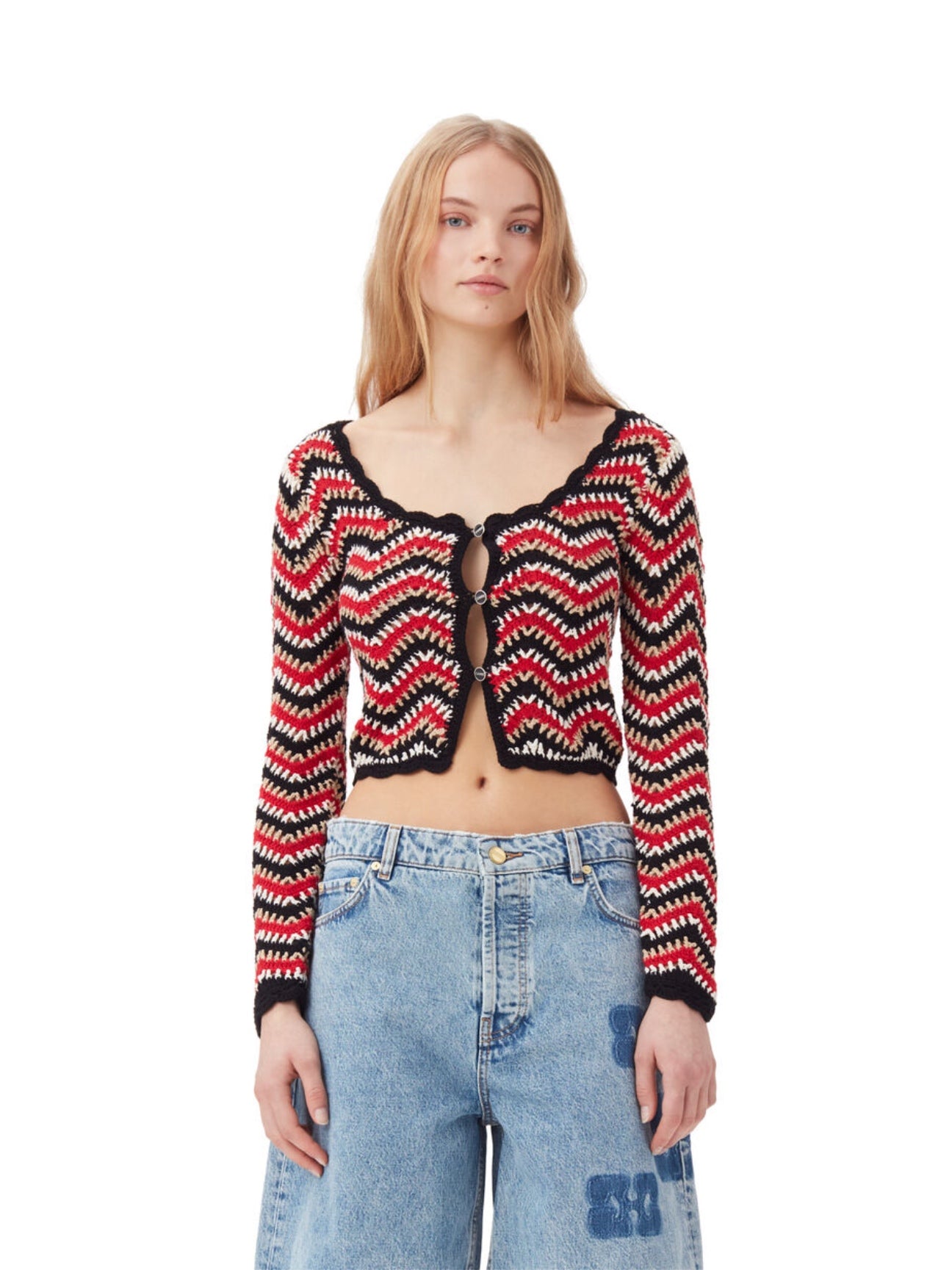 Ganni Cotton Crochet Cardigan – women's designer knitwear (view 3)