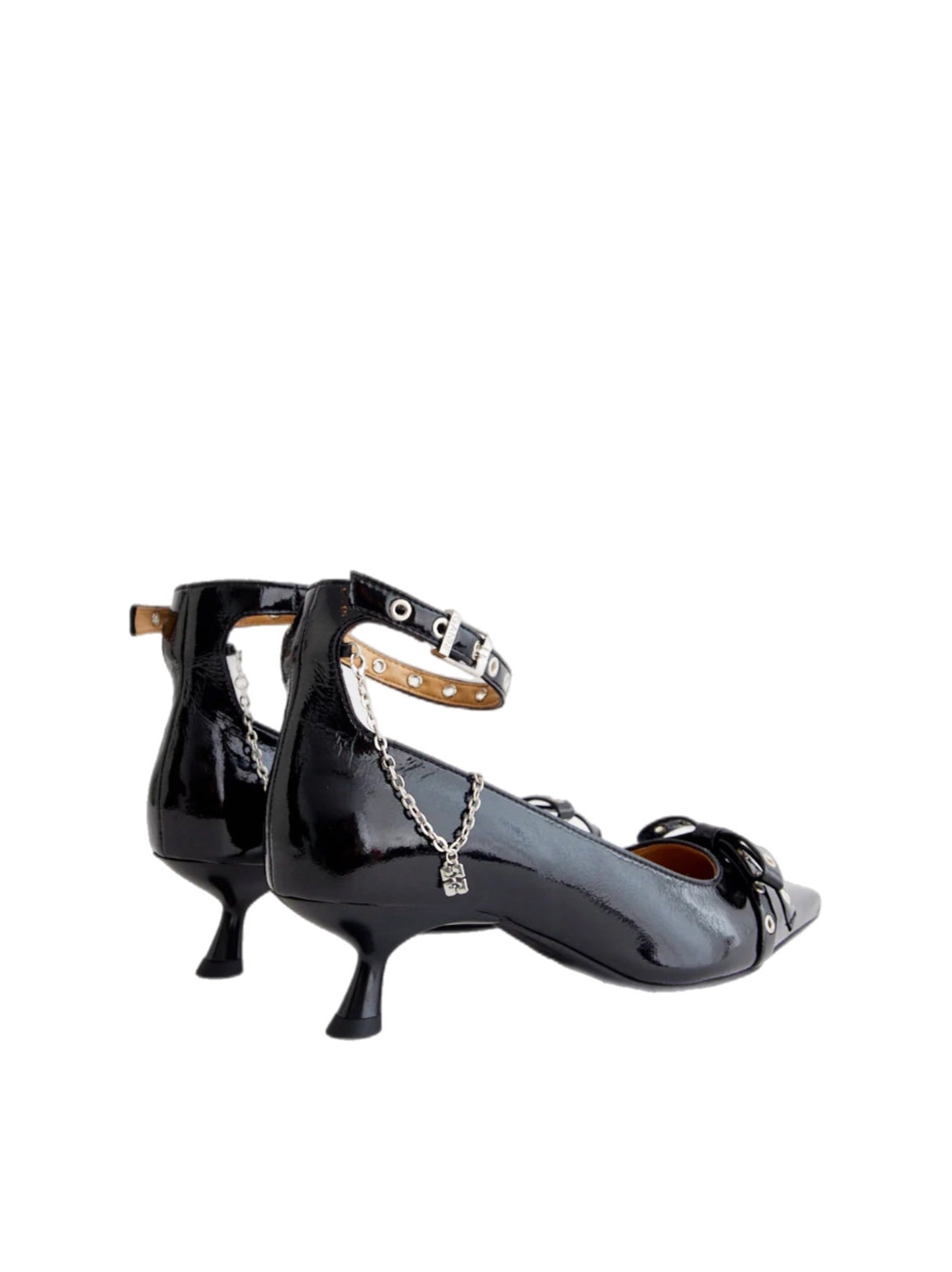 Ganni Eyelets Jewel Kitten Heel Pump Naplack – women's shoes (view 3)