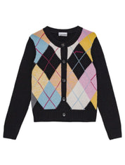 Ganni Harlequin Wool Mix Knit Cardigan – women's designer knitwear