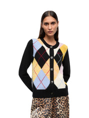 Ganni Harlequin Wool Mix Knit Cardigan – women's designer knitwear (view 3)