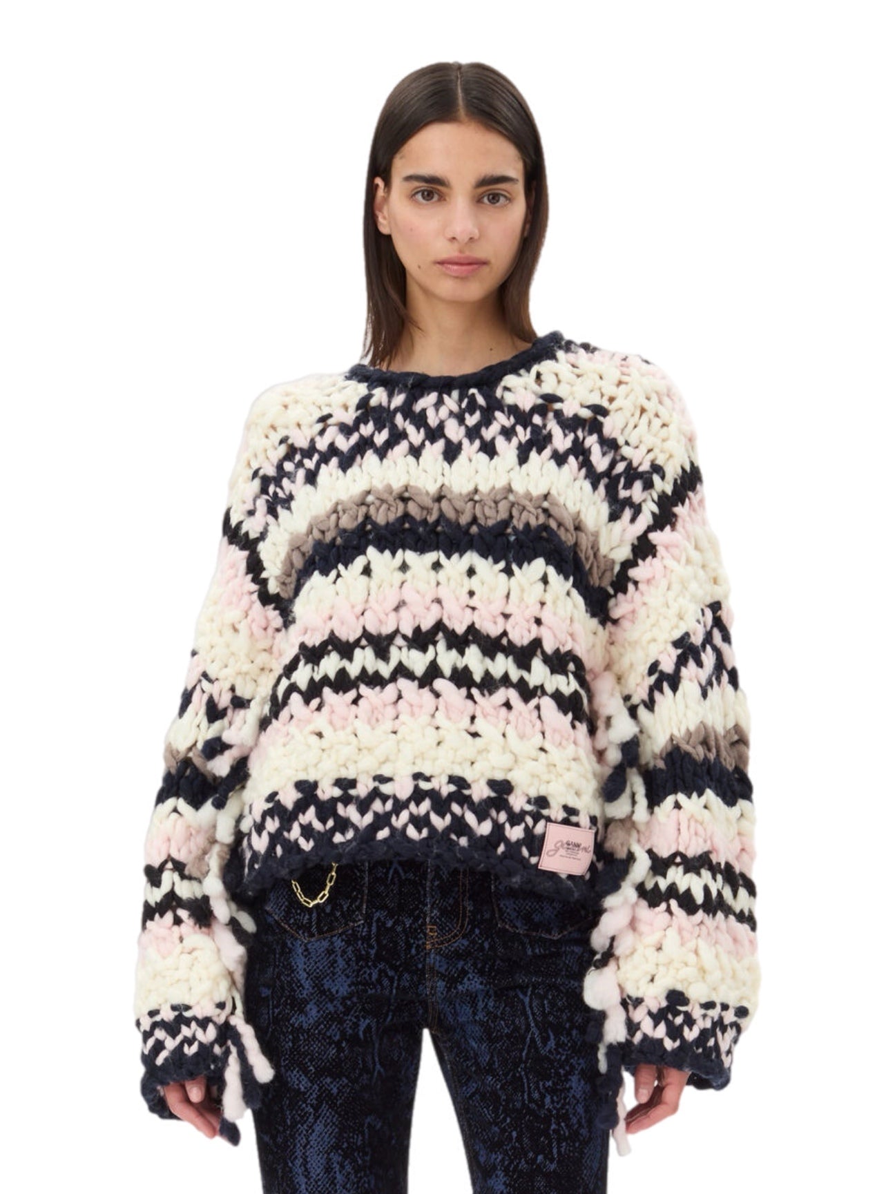 Ganni Wool Roving Handknit Crewneck – women's designer knitwear (view 3)