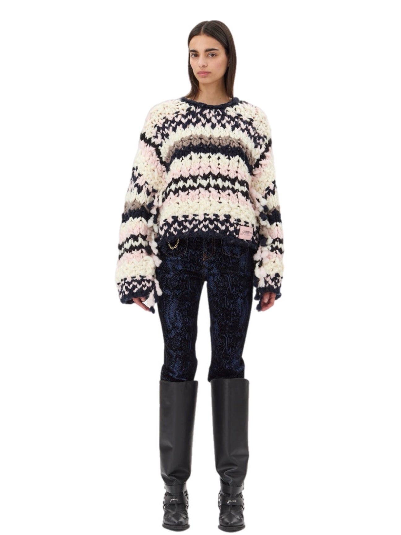 Ganni Wool Roving Handknit Crewneck – women's designer knitwear (view 4)