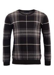 Barbour Tartan Jacquard Crew Sweater – Graphite – men's designer knitwear