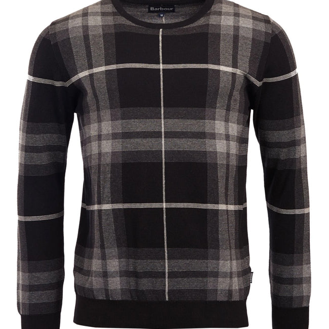 Barbour Tartan Jacquard Crew Sweater – Graphite – men's designer knitwear
