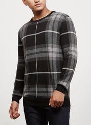 Barbour Tartan Jacquard Crew Sweater – Graphite – men's designer knitwear (view 2)
