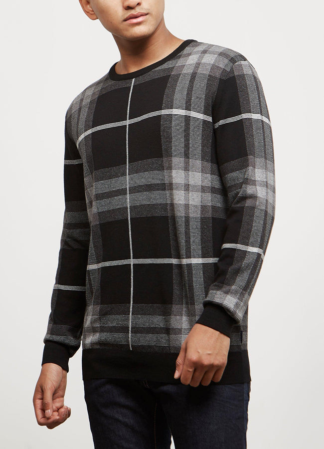 Barbour Tartan Jacquard Crew Sweater – Graphite – men's designer knitwear (view 2)