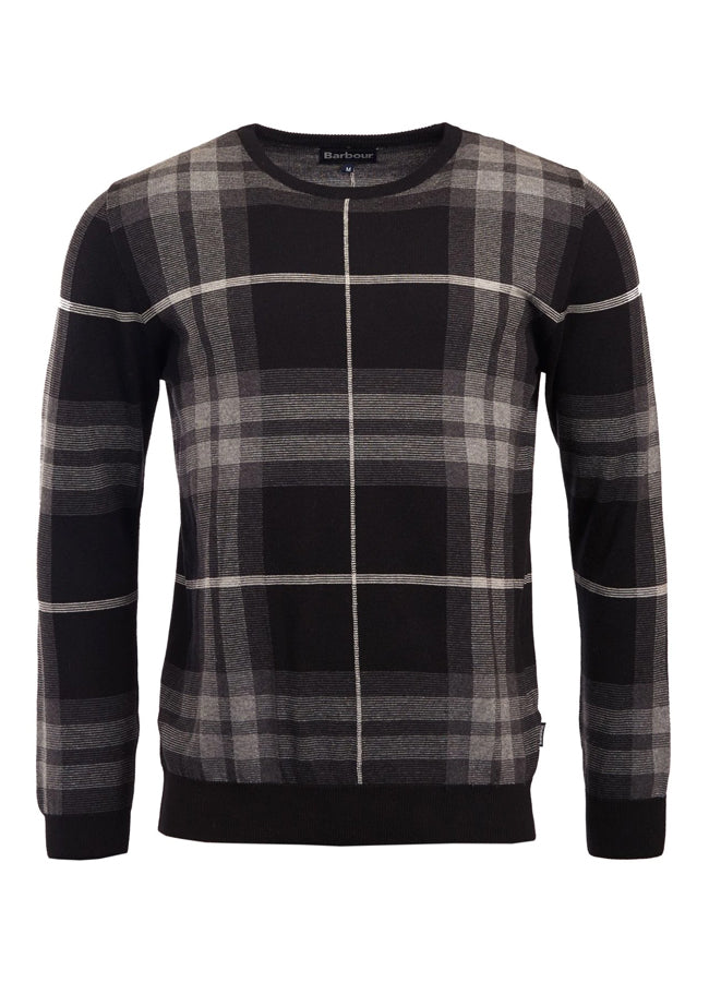 Barbour Tartan Jacquard Crew Sweater – Graphite – men's designer knitwear